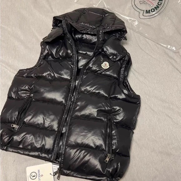 Moncler Jackets & Blazers - Moncler Shiny Black Hooded Vest